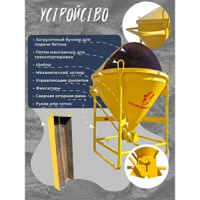 бадья для бетона бп 0,75 м3 (поворотная) с лотком